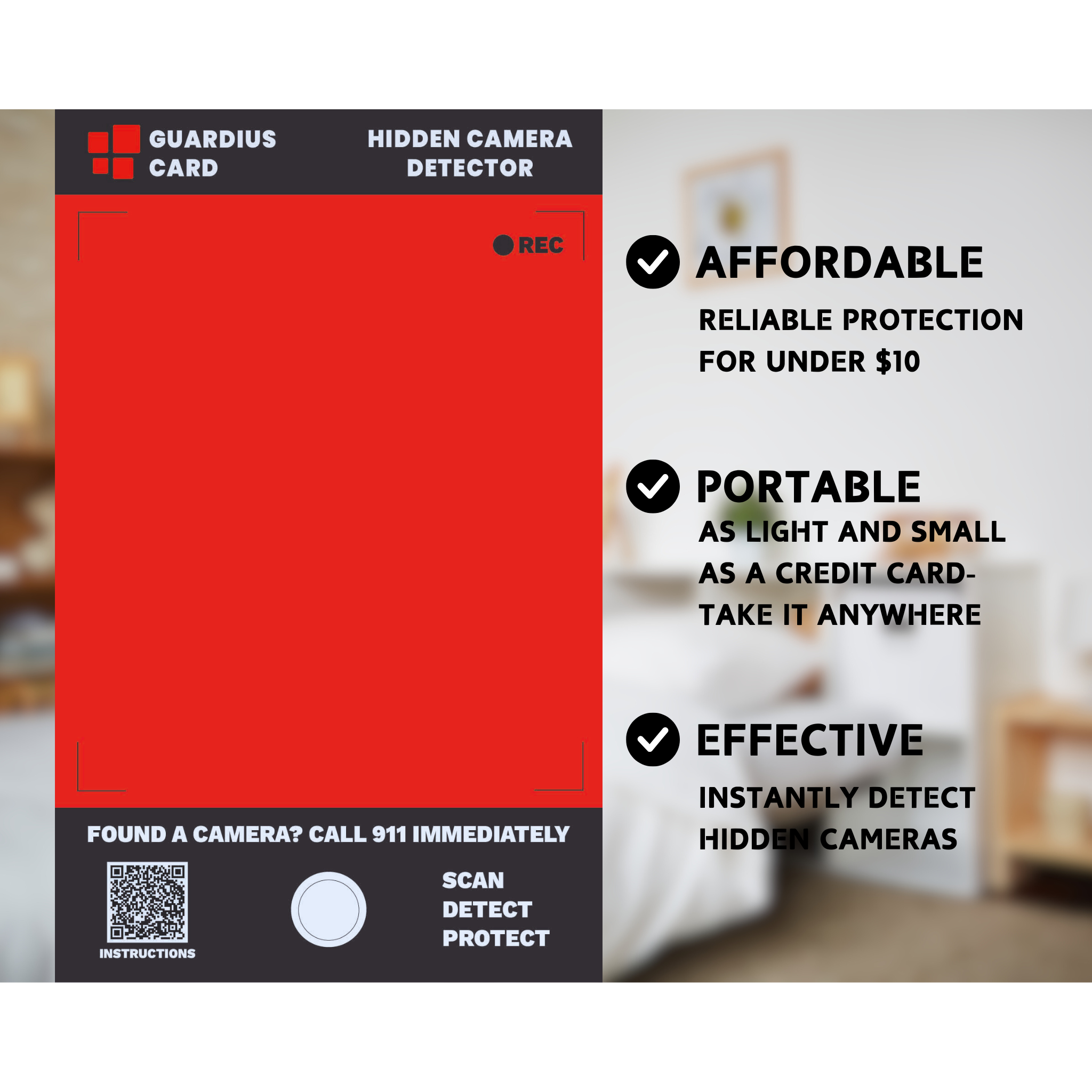 Spy Camera Detector | Hidden Camera Detecting Tool | Guardius Card